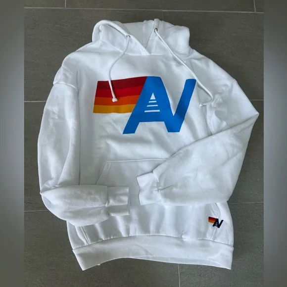 NWT Aviator Nation LOGO PULLOVER RELAXED HOODIE - WHITE Size Small - Picture 2 of 4